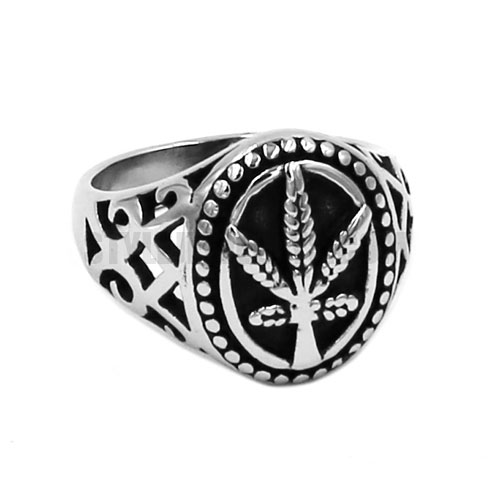 Stainless steel jewelry Ring Mirror Marijuana Leaf Ring SWR0743 - Click Image to Close